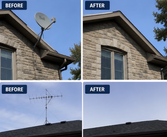 Satellite dish and antenna removal before and after