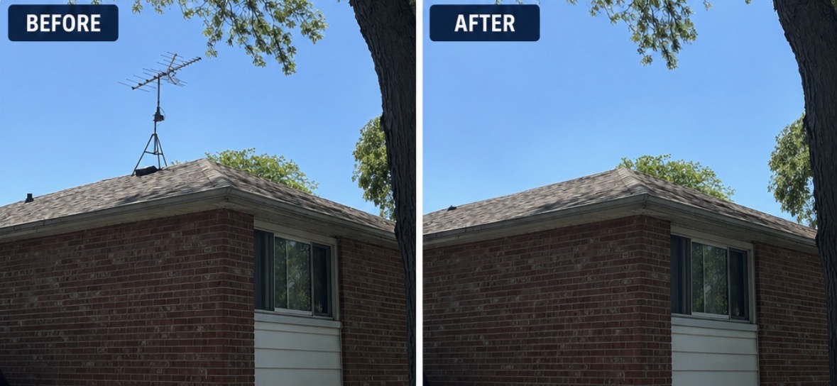 Roof antenna removal before and after